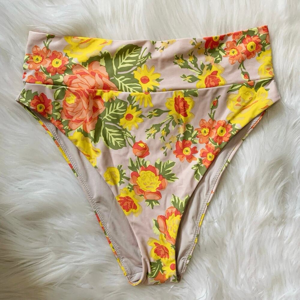 Aerie NWOT Floral High Cut Cheeky Bikini Bottom Large